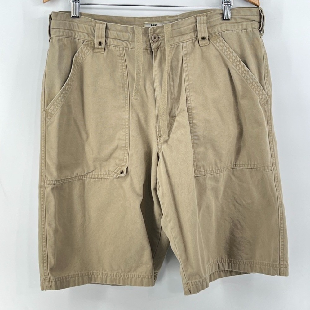 Vtg Y2K Lee Dungarees Buddy Cargo Shorts Men 36 (35x11) Tan Utility Baggy Skate